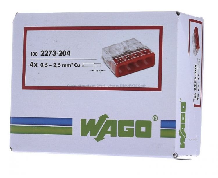 Wago 2273-204 Compact Push Wire Connectors for Junction Boxes 4 Conductor  White Terminal 100