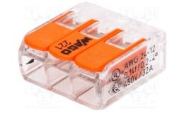 Wago 221 Compact Series Compact Lever Splicing Connector 4.00mm 3 Pole pack of 50