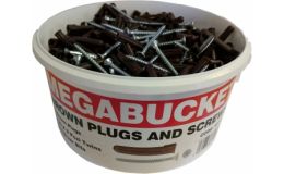 Mega Bucket 400 Brown Plugs & Screws with 2 Pozi Driver Bits