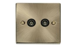Click Deco Twin Isolated Coaxial Socket Black Victorian Ant Brass