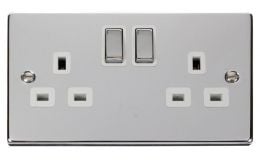 Click Deco 2 Gang 13A DP Ingot Switched Socket White Victorian Pol Chrome